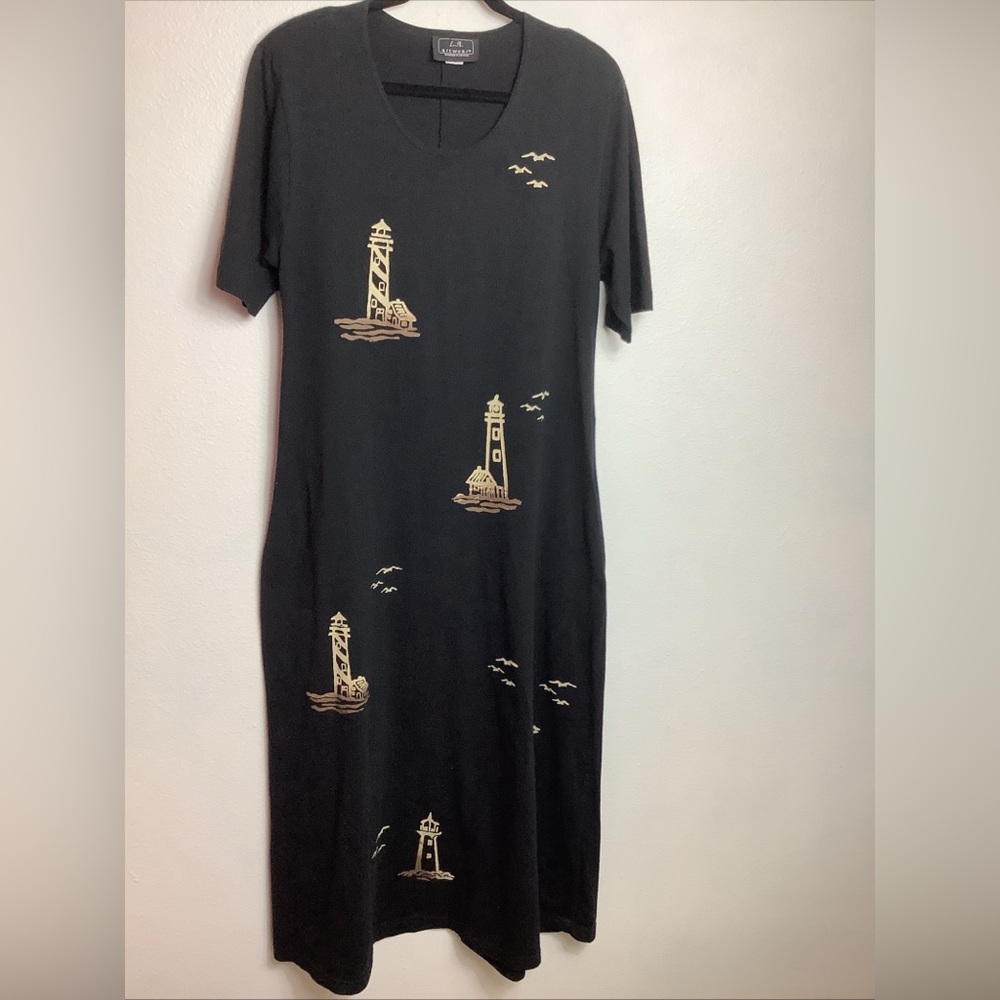 LA Artwear Dress Womens L Black Cotton Handmade Beachwear Bohemian Lagenlook EUC